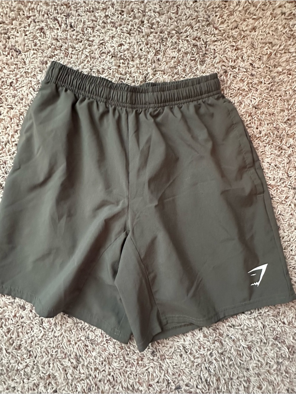 Gymshark Olive Green Kids' Athletic Shorts with White Logo